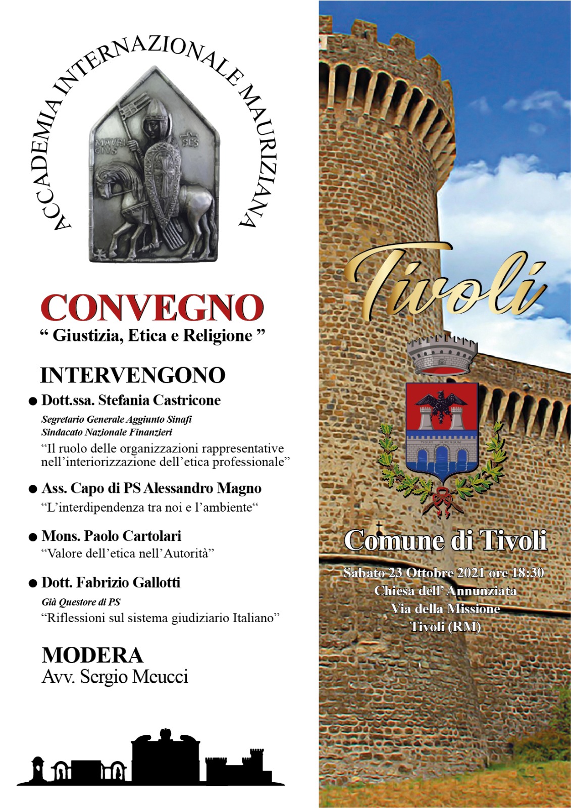 IL SINAFI SARA’ PRESENTE CON I PROPRI VALORI ETICI AL CONVEGNO ORGANIZZATO DALL’ACCADEMIA INTERNAZIONALE MAURIZIANA