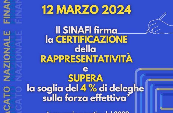 IL SINAFI E’ UFFICIALMENTE UN SINDACATO RAPPRESENTATIVO!!!